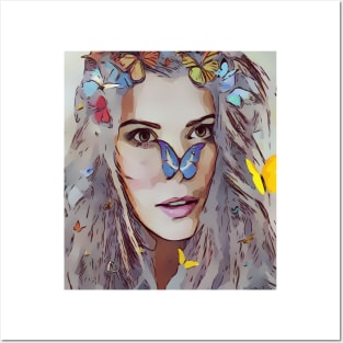 beautiful elf girl with colorful butterflies Posters and Art